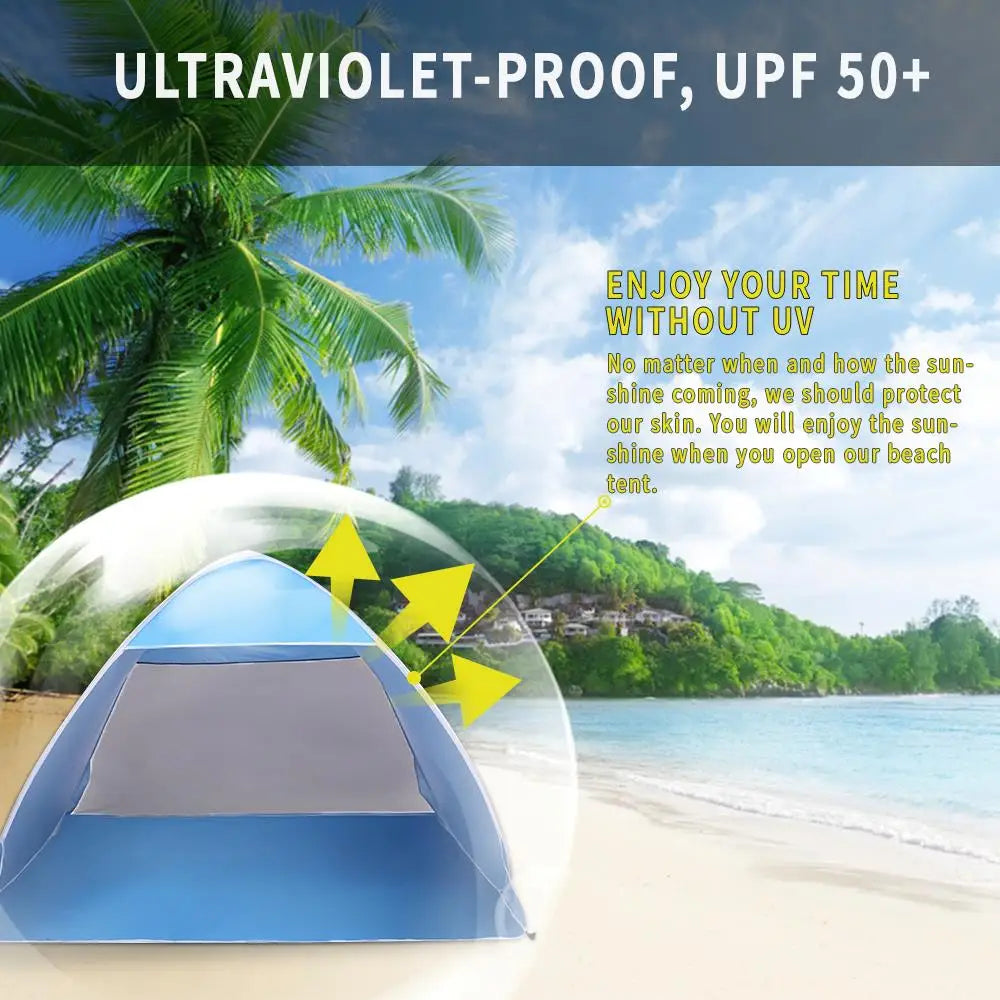 Pop-Up Beach Tent for 2-3 People - Automatic Sun Shelter Umbrella, Fishing & Camping Shade, Portable Blue