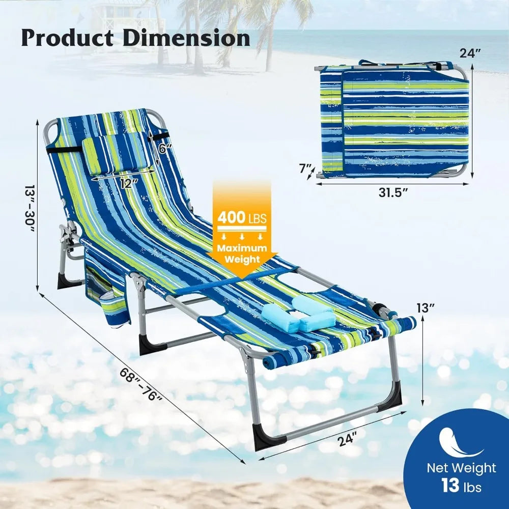 Tanning Chair, 400LBS Lounge w/Face Arm Hole & Hand Shoulder Strap
