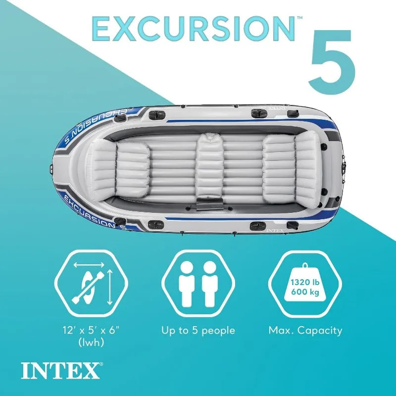 5 Person Inflatable Boat Set with 2 Aluminum Oars