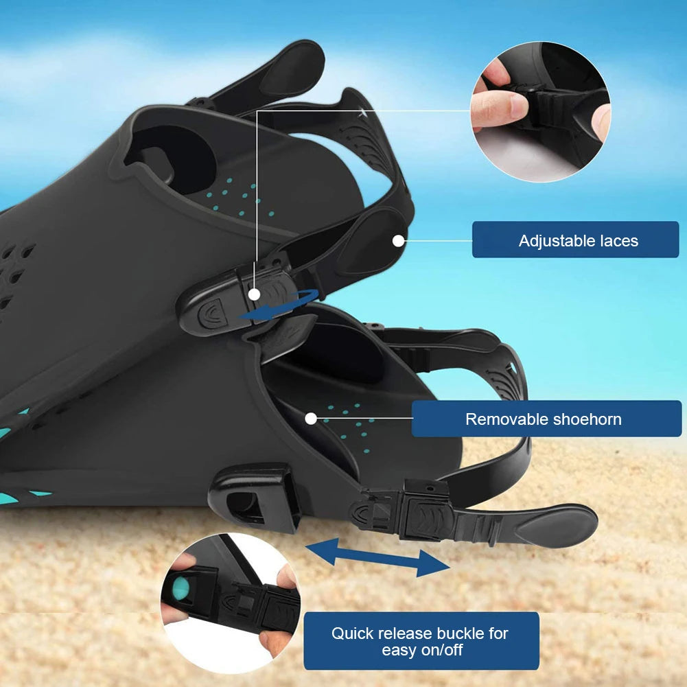 Swim Fins Adjustable Buckles Silicone Scuba Diving Shoes Open Heel