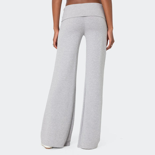 Casual Wide Leg Sweatpants for Women Fold Over Low Rise Flare