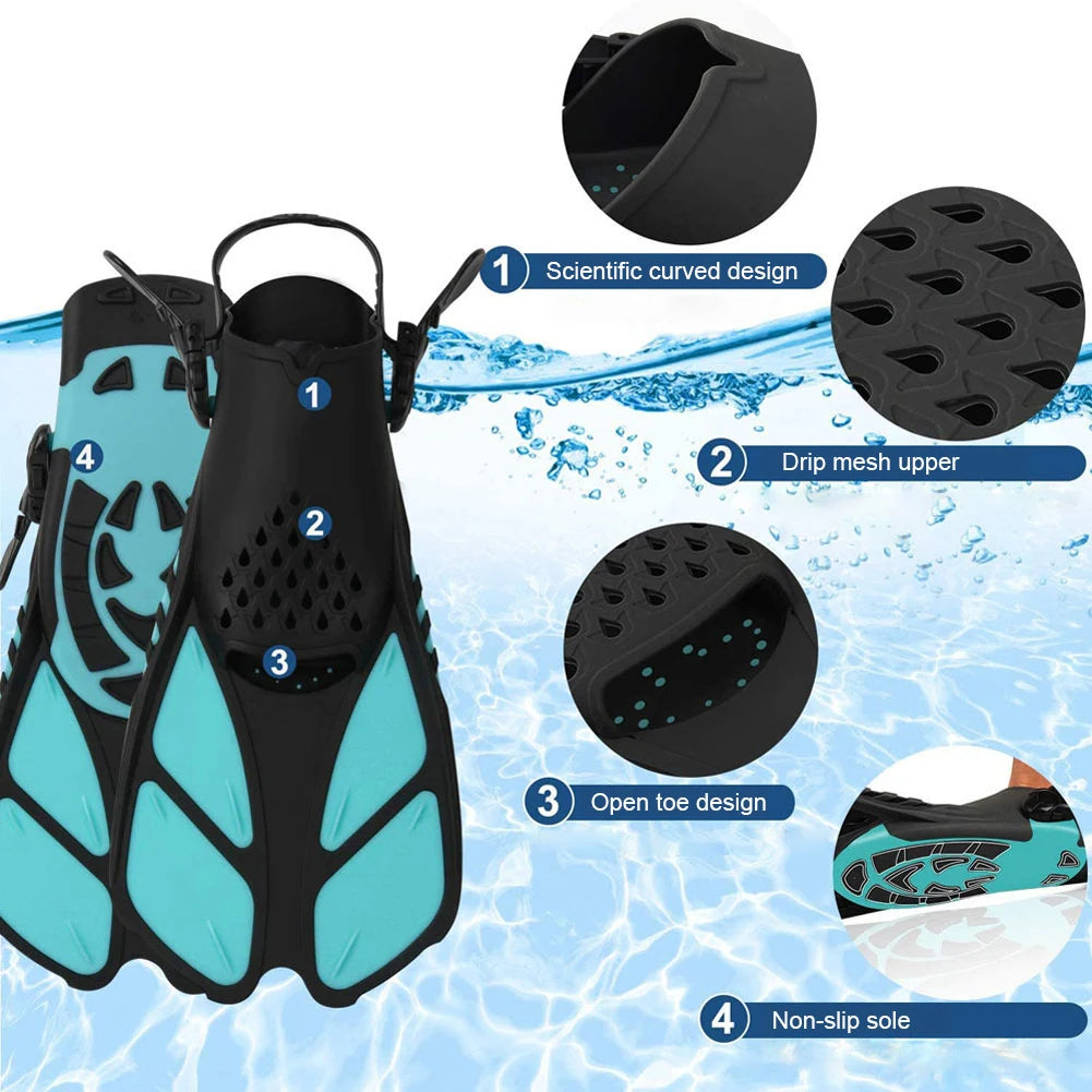 Swim Fins Adjustable Buckles Silicone Scuba Diving Shoes Open Heel