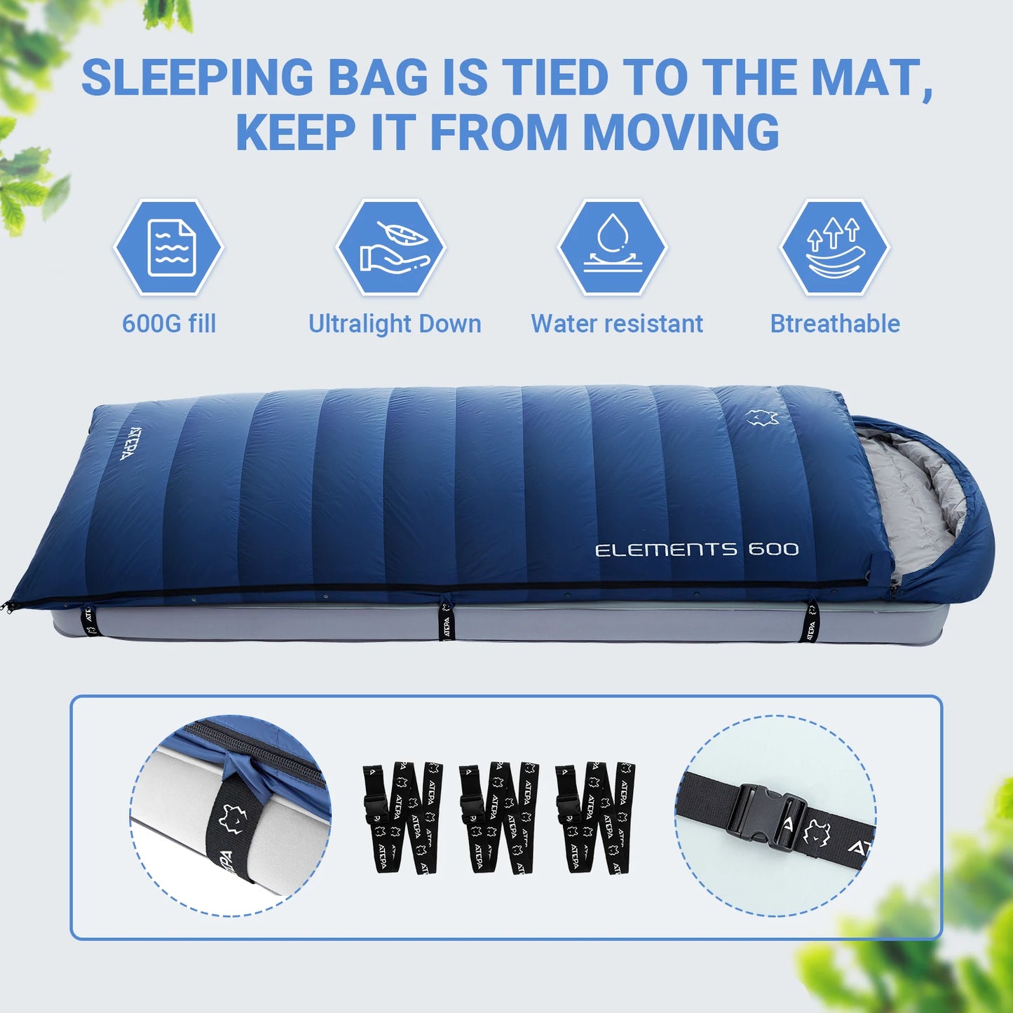 Single envelope hooded down sleeping bag, enlarged waterproof