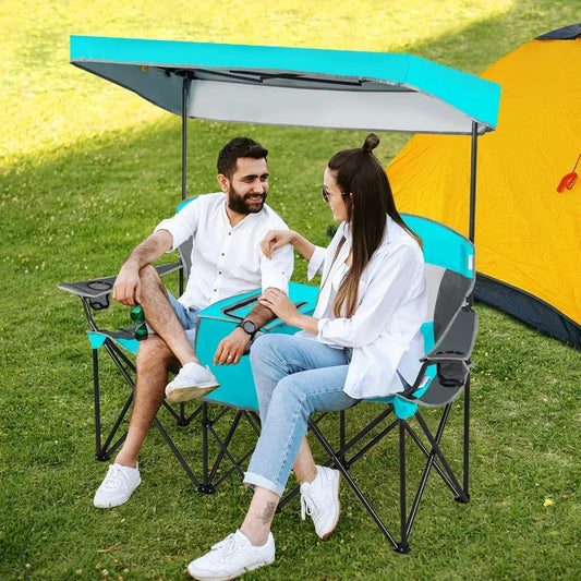 Camping Chair with Adjustable Shade Canopy, Cooler Bag, 2 Cup Holders, Carrying Bag