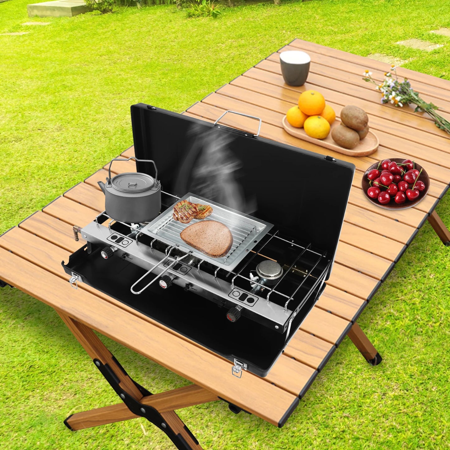 Portable Camping Propane Gas Stove Adjustable Windshield Folding for camping, barbecues, parties