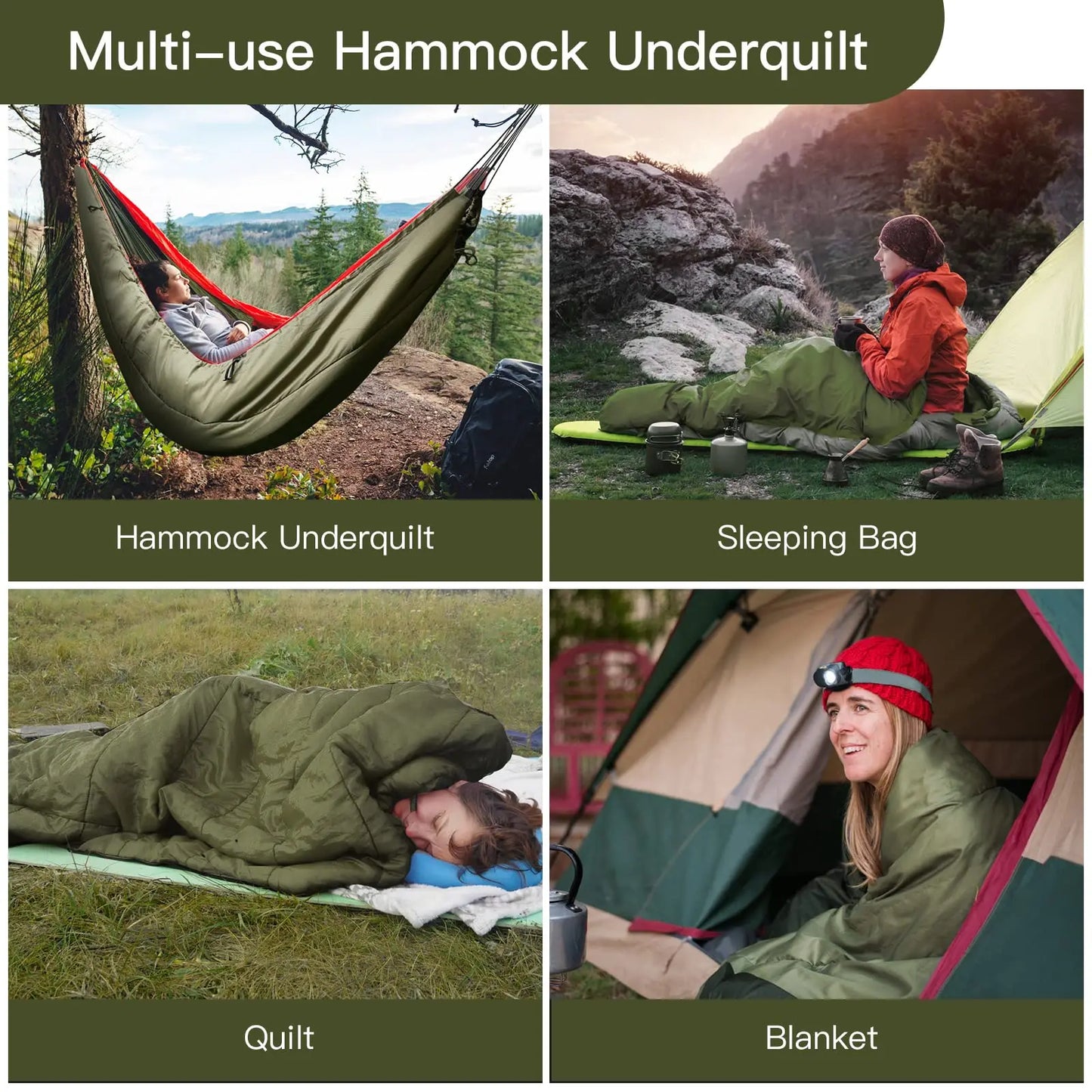 Night Hammock Underquilts Sleeping Bag Insulated 4 Seasons 5-20℃ 8x3.6ft