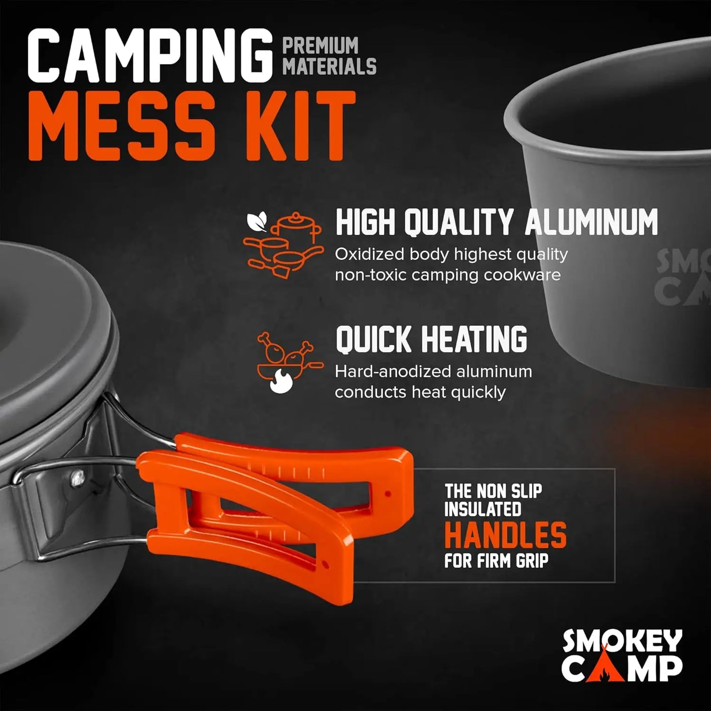 Camping Cookware with Non-Stick Pots and Pans