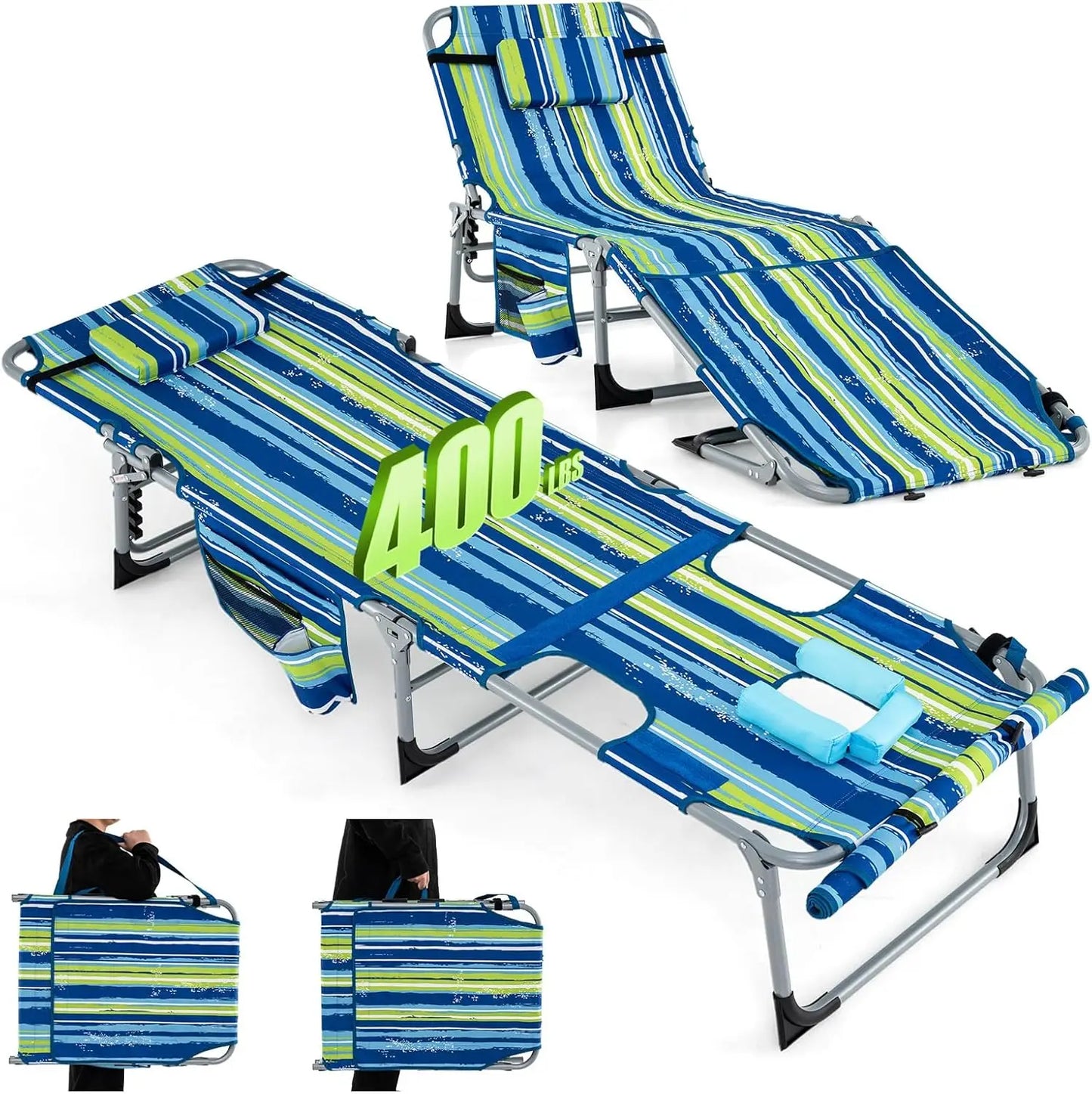 Tanning Chair, 400LBS Lounge w/Face Arm Hole & Hand Shoulder Strap