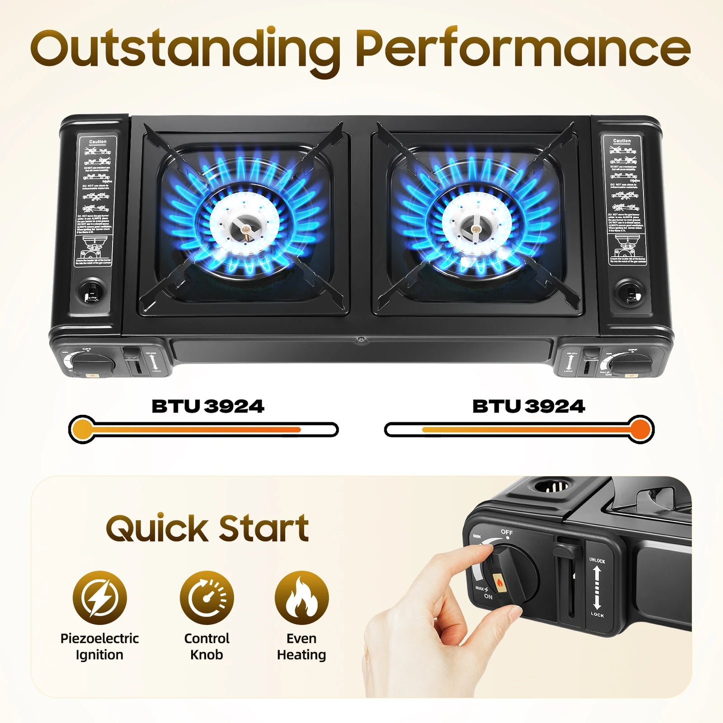 2in1 2-Burner Portable Stove, Kit w/Baking Pan and Carrying Case,
