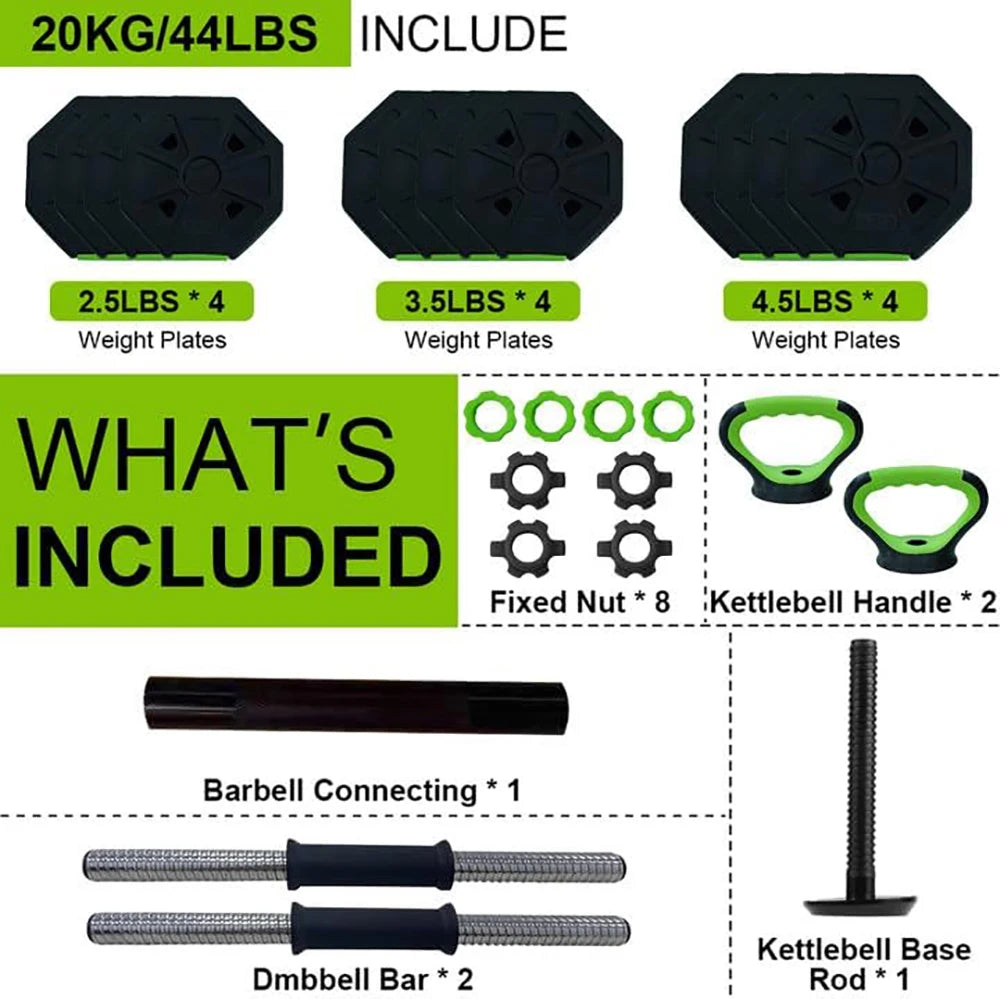 4 in 1 Adjustable Dumbbell 44lbs Weight Set