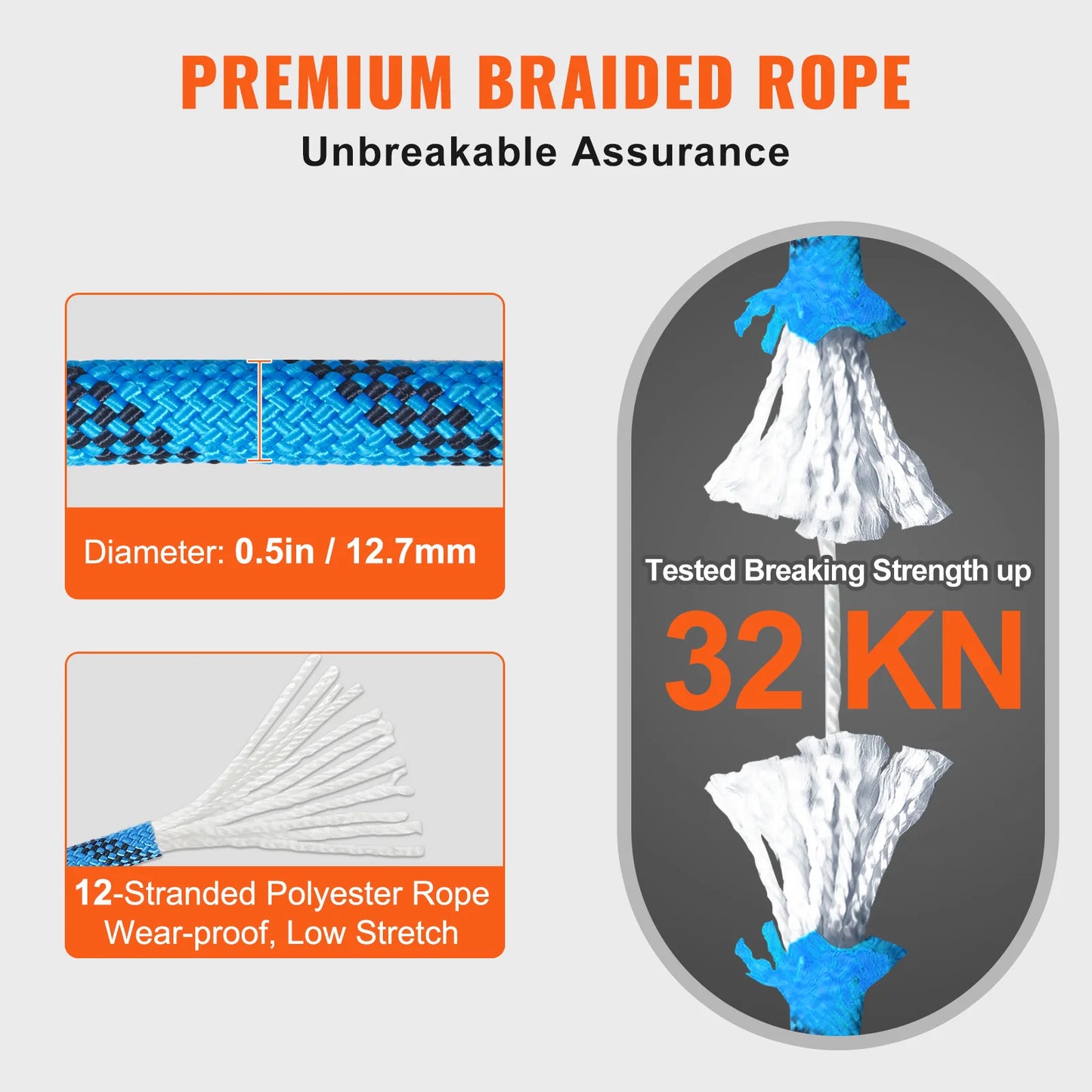 12.7mm Static Climbing Rope 125/150/200 ft