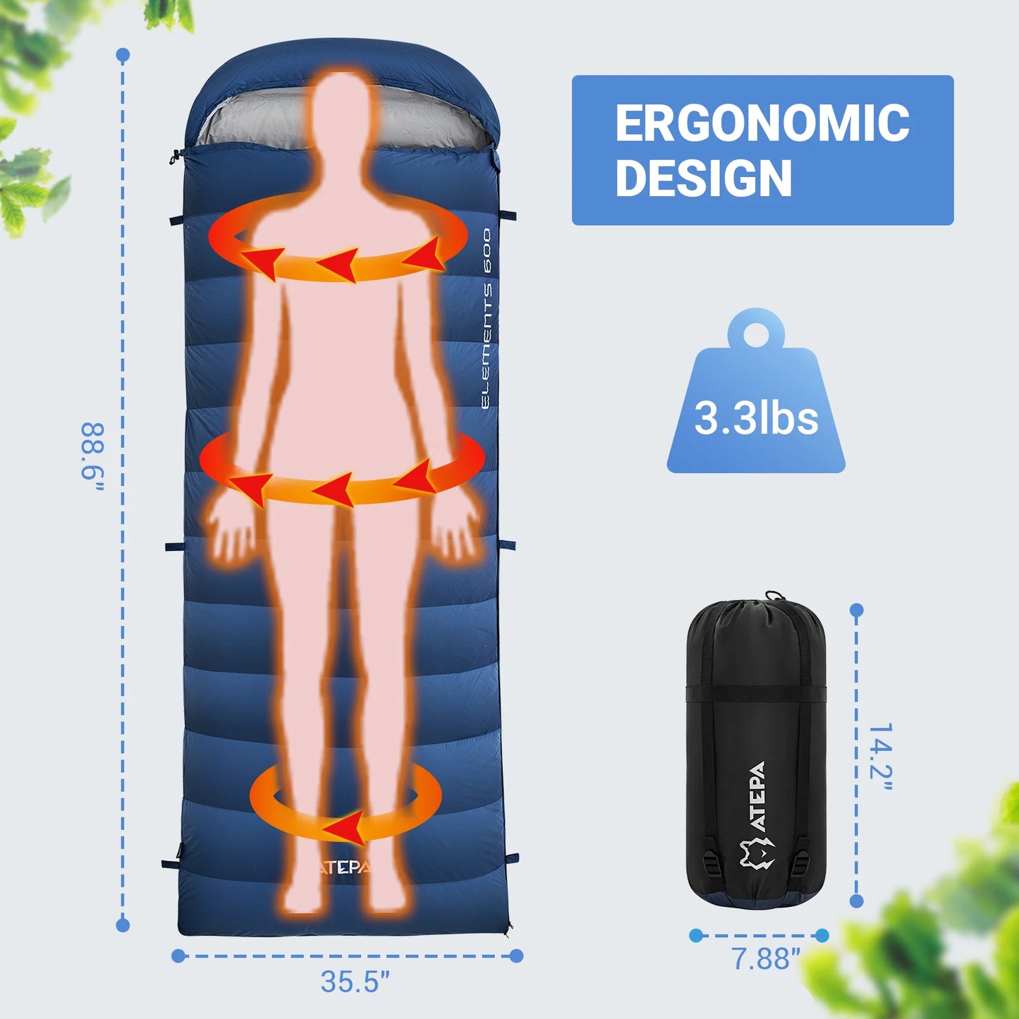 Single envelope hooded down sleeping bag, enlarged waterproof