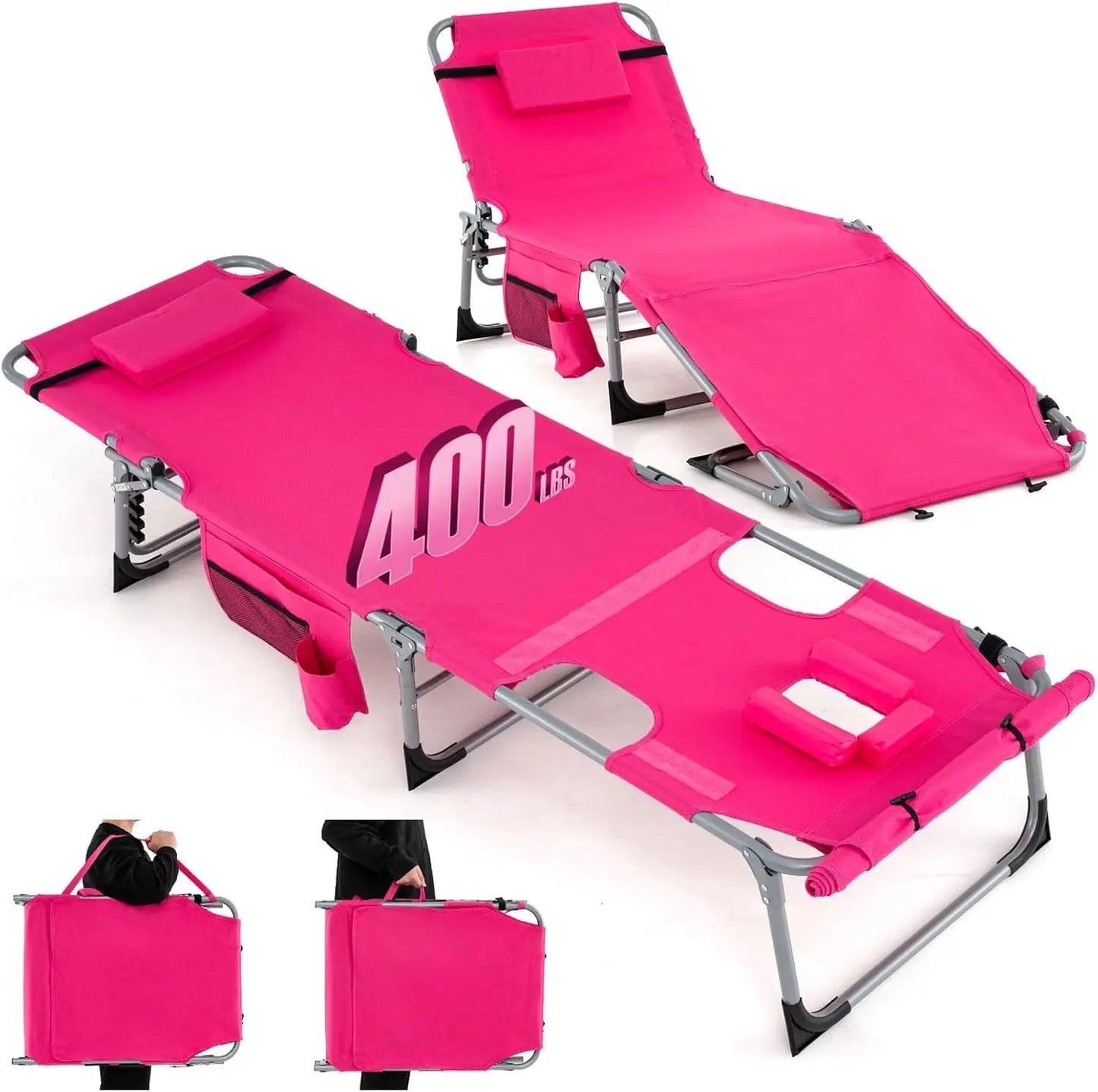 Tanning Chair, 400LBS Lounge w/Face Arm Hole & Hand Shoulder Strap