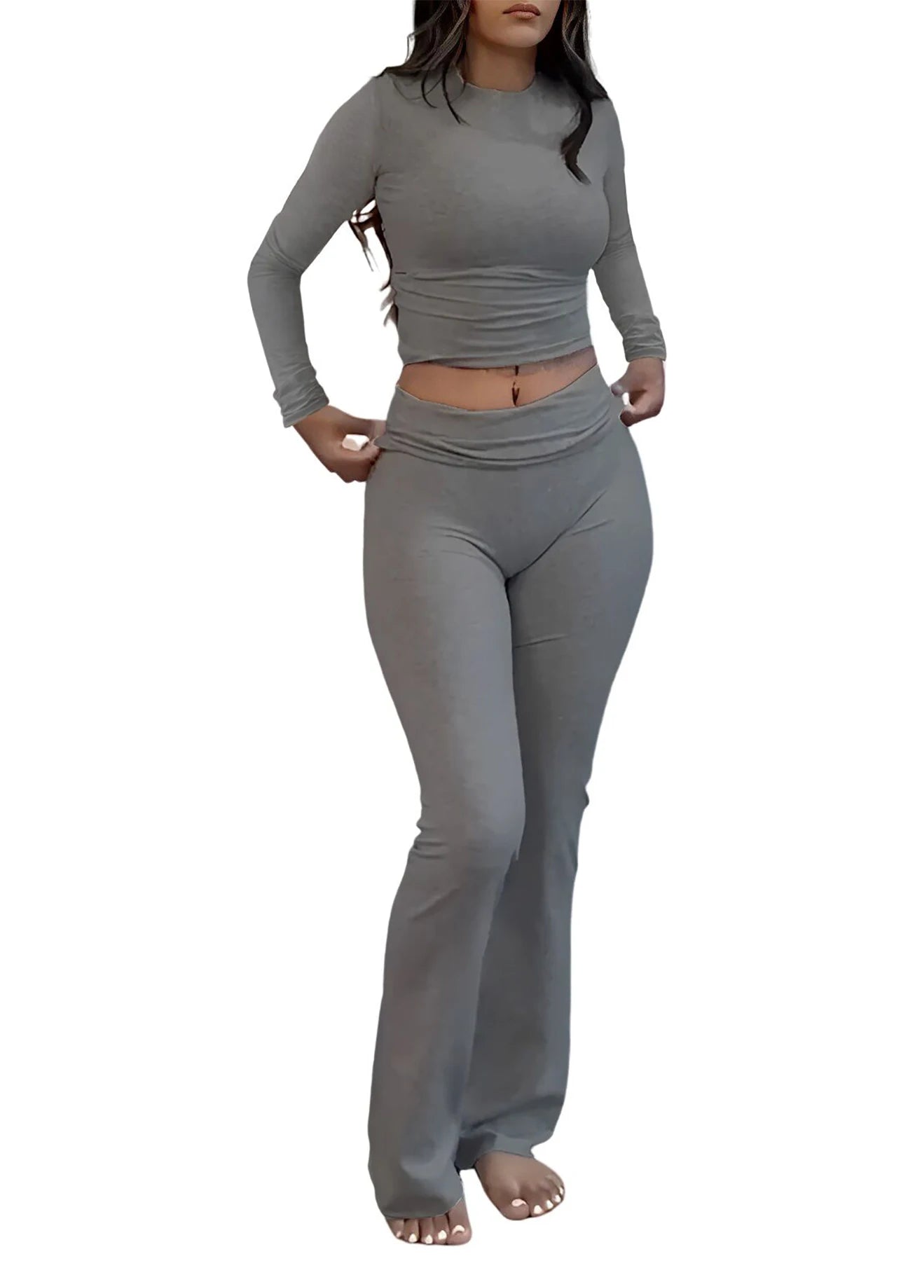 Women's Yoga Two-Piece Set Long-Sleeve Wide-Leg Activewear