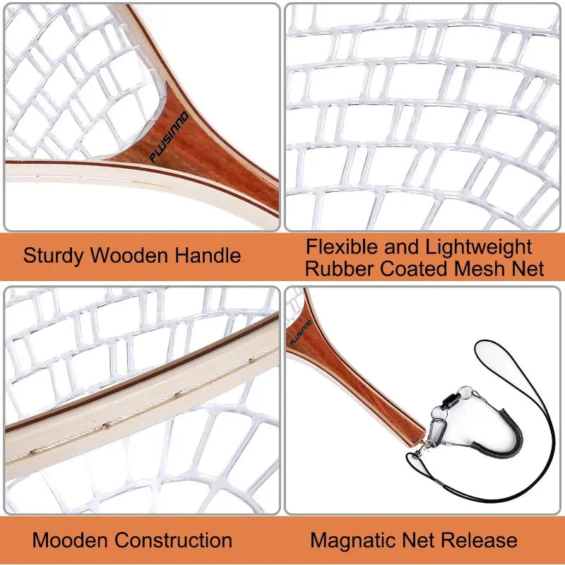 Fly Fishing Wooden Frame Net with Magnetic Release