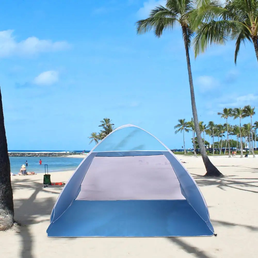 Pop-Up Beach Tent for 2-3 People - Automatic Sun Shelter Umbrella, Fishing & Camping Shade, Portable Blue