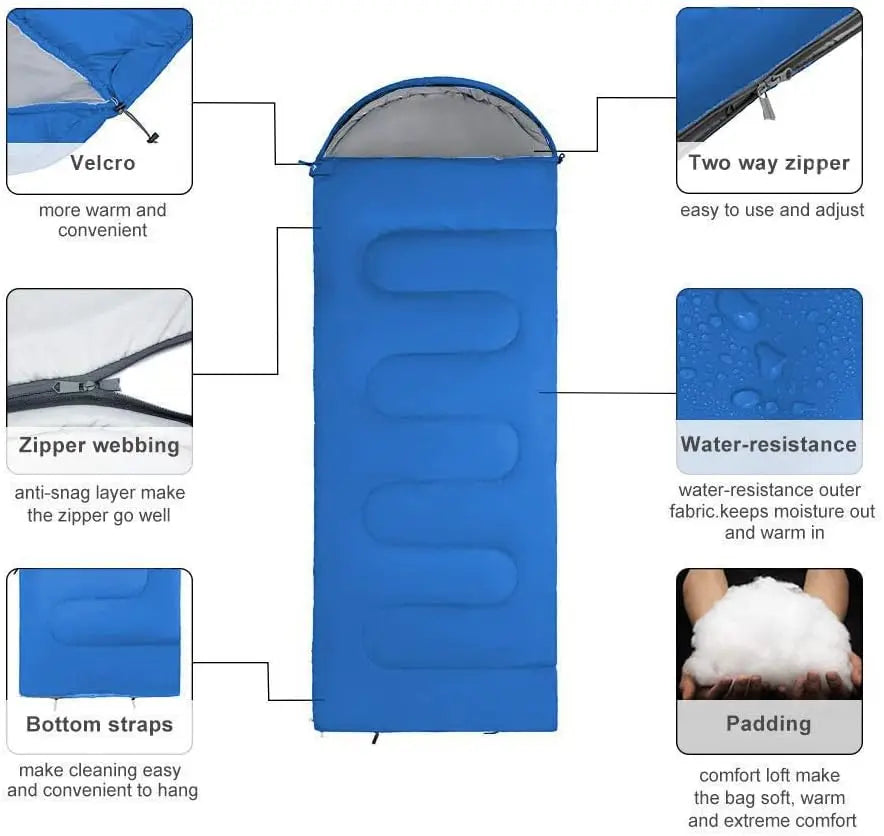 Envelope with Cap Sleeping Bag, Spring Summer Autumn Outdoor Travel Bag, Adult Camping Single Sleeping Bag 210*75CM 5-20 Degree