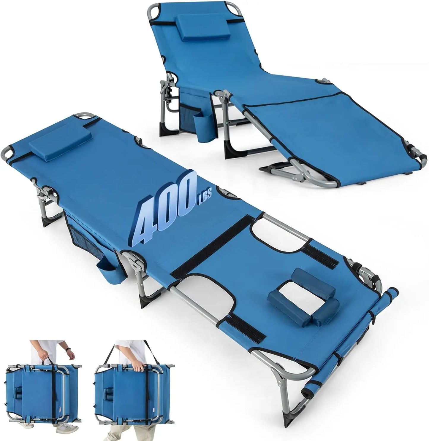 Tanning Chair, 400LBS Lounge w/Face Arm Hole & Hand Shoulder Strap