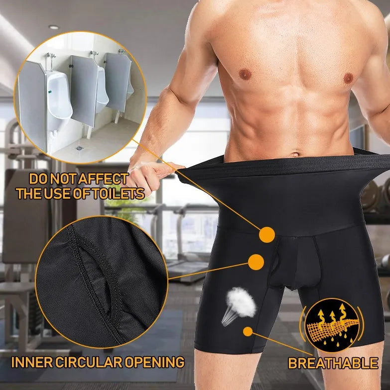 Men's silicone shorts, high waisted shapewear,