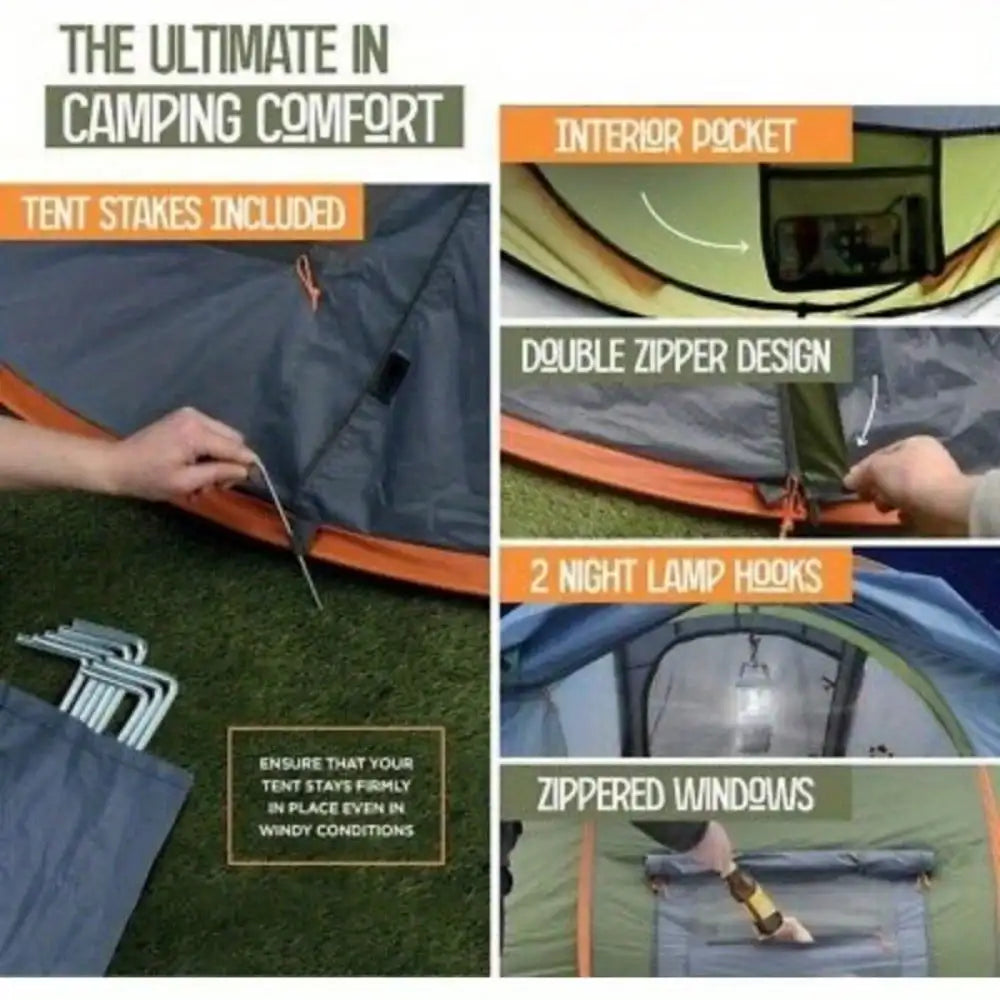 4-Person Easy Pop Up Tent with 2 Doors - UPF50+