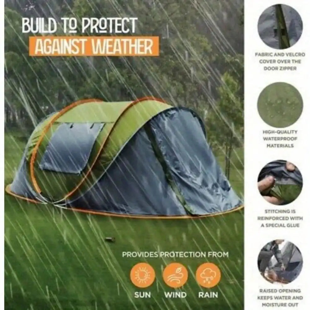 4-Person Easy Pop Up Tent with 2 Doors - UPF50+
