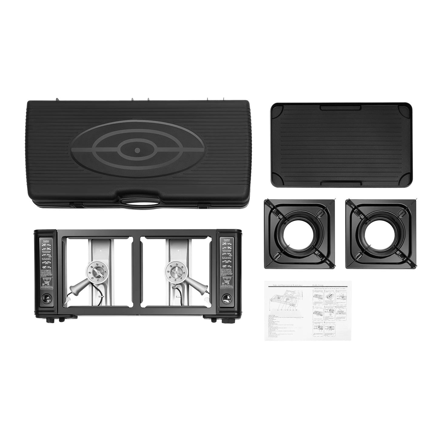 2in1 2-Burner Portable Stove, Kit w/Baking Pan and Carrying Case,