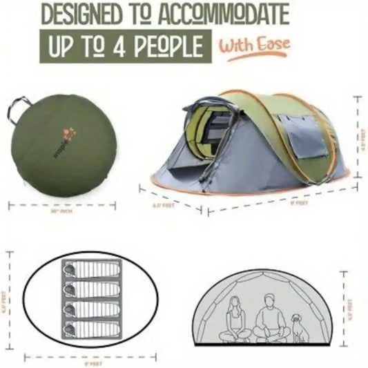 4-Person Easy Pop Up Tent with 2 Doors - UPF50+