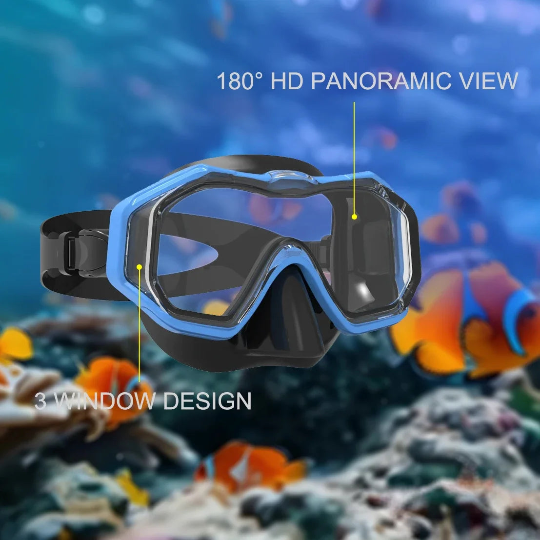 3 Window Snorkel with Nose Cover Anti Fog Snorkel