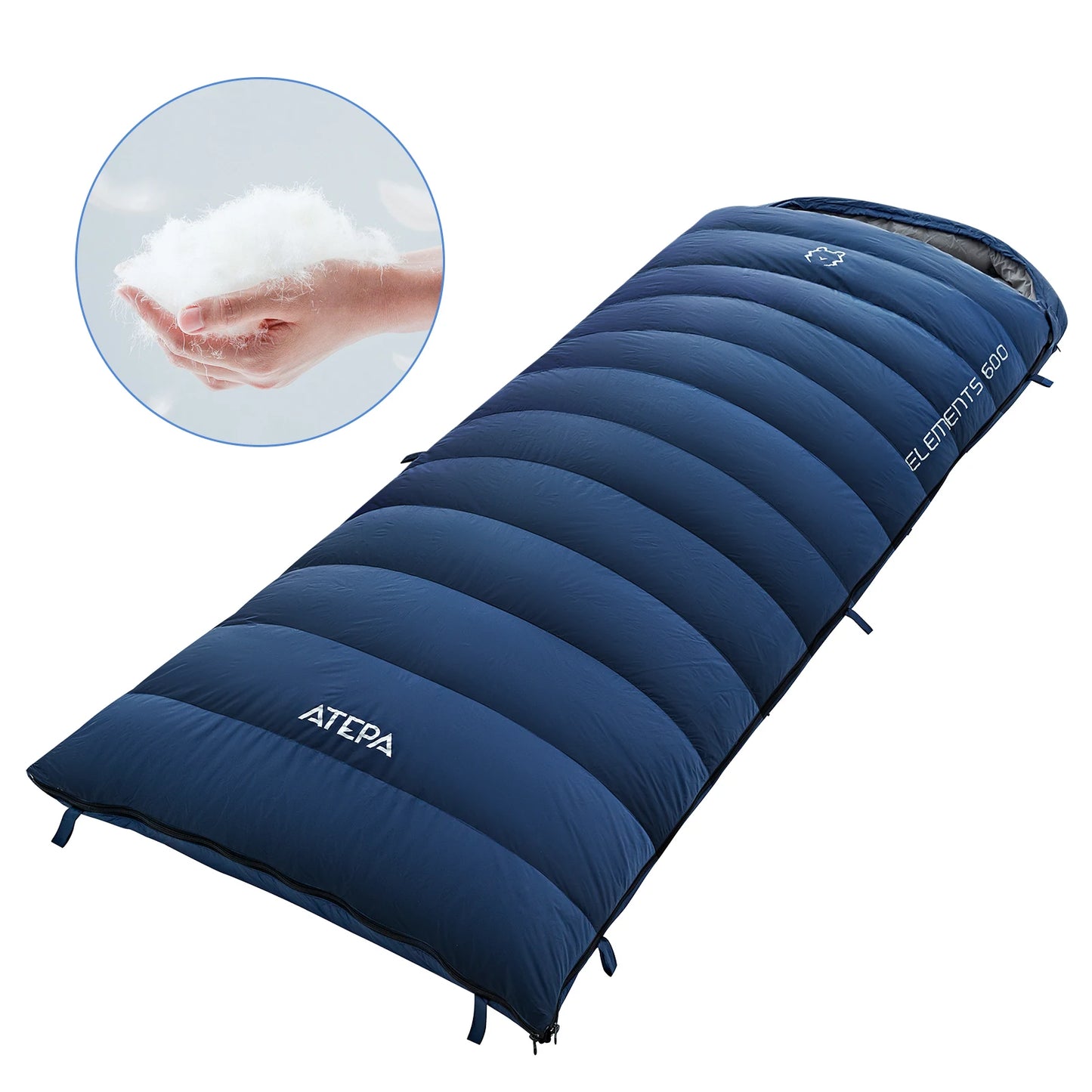 Single envelope hooded down sleeping bag, enlarged waterproof