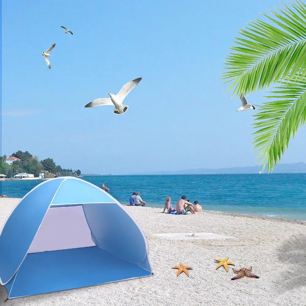 Pop-Up Beach Tent for 2-3 People - Automatic Sun Shelter Umbrella, Fishing & Camping Shade, Portable Blue