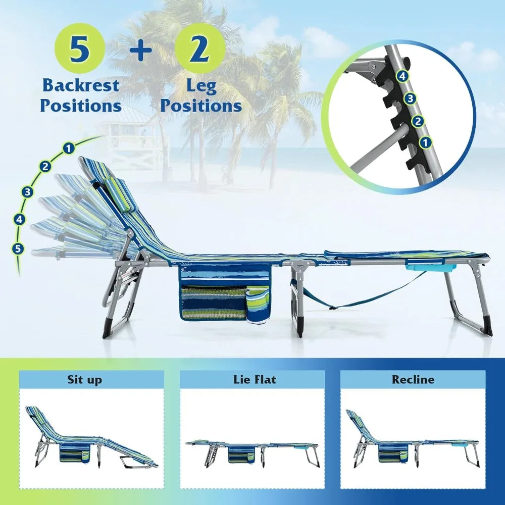 Tanning Chair, 400LBS Lounge w/Face Arm Hole & Hand Shoulder Strap