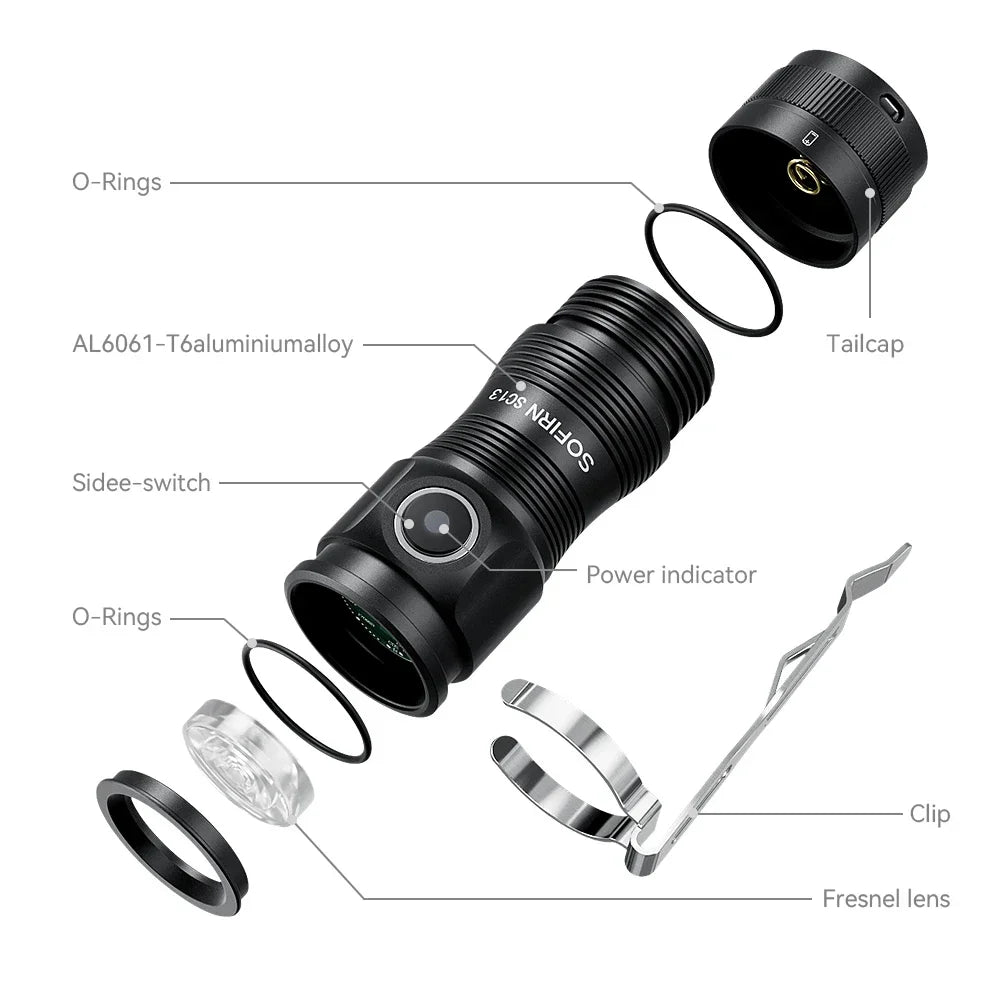 Mini SC13 SST40 LED 1300lm Tactical 18350 Rechargeable Flashlight with Magnetic end