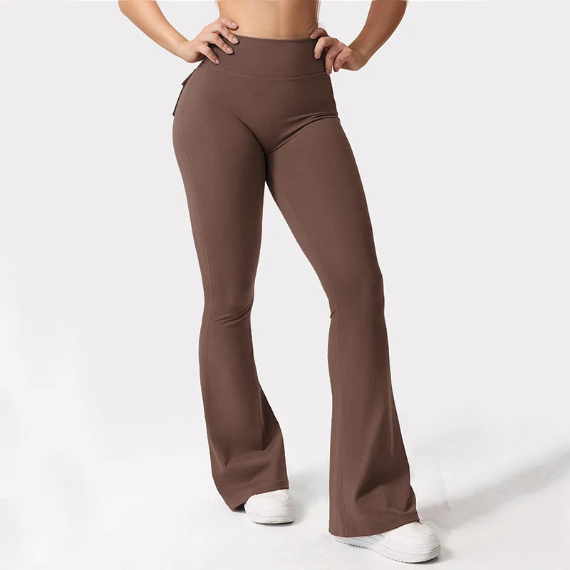 Women's Yoga Flare Trousers, High-Waisted Tummy-Control Wide-Leg