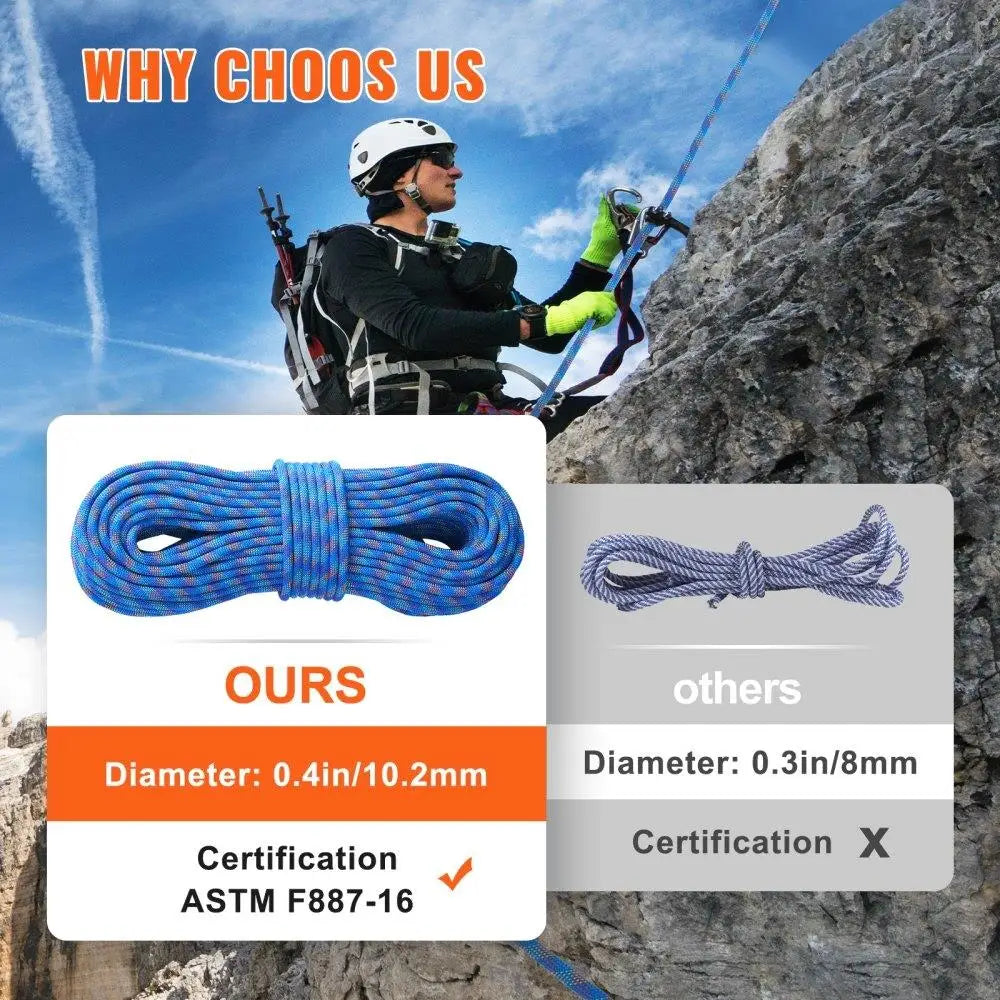 Climbing Rope 10.2mm 60M 25KN Steel Snap Hooks