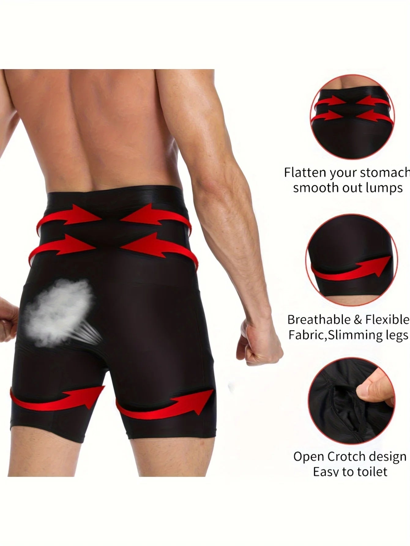 Men's silicone shorts, high waisted shapewear,