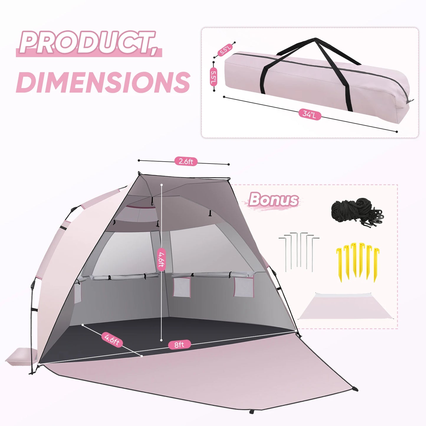 Pop up Beach Tent Canopy for 4/5/6 Person
