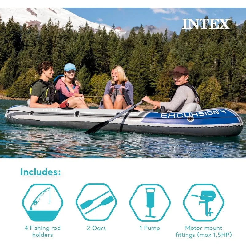 5 Person Inflatable Boat Set with 2 Aluminum Oars