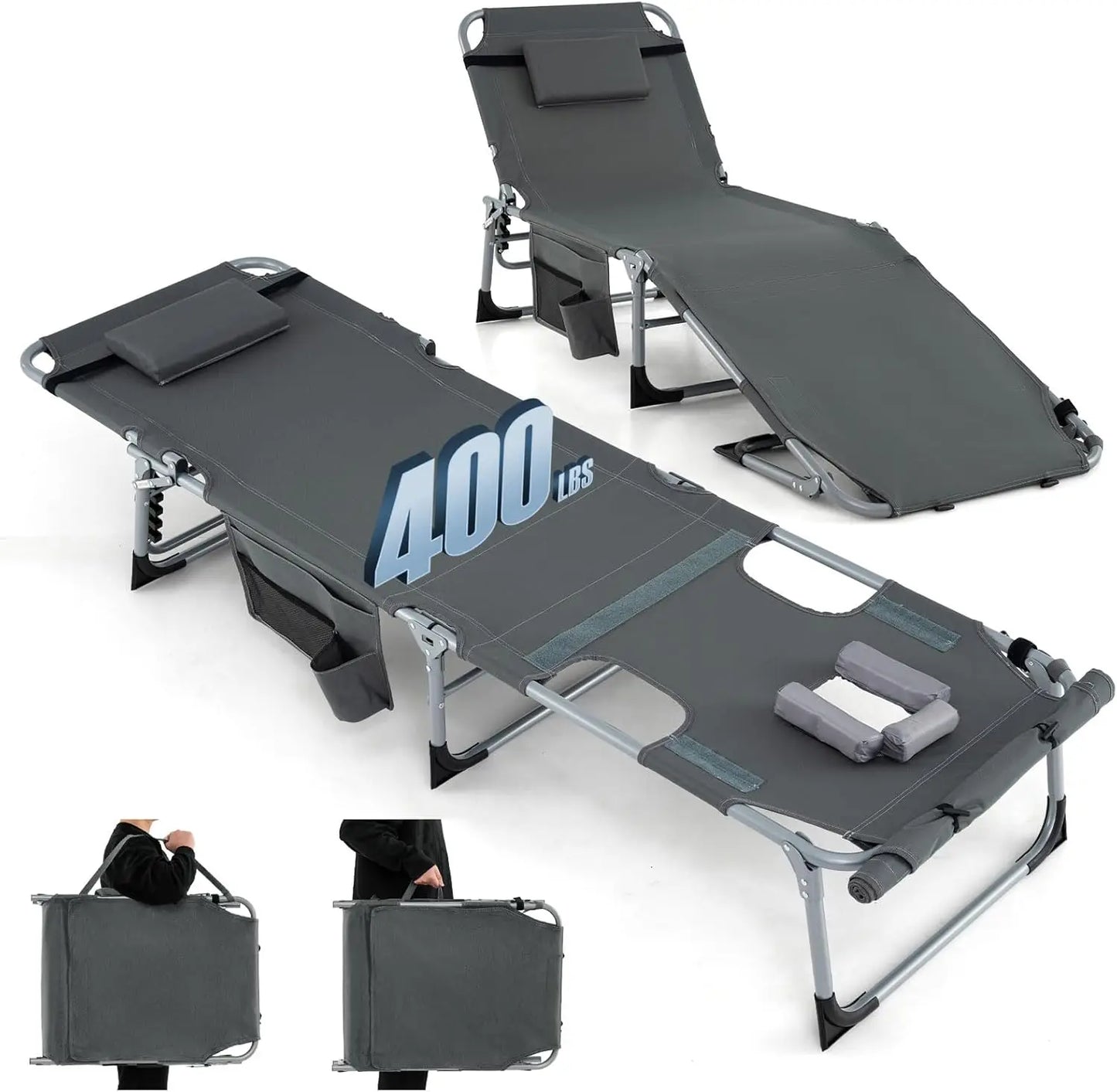 Tanning Chair, 400LBS Lounge w/Face Arm Hole & Hand Shoulder Strap