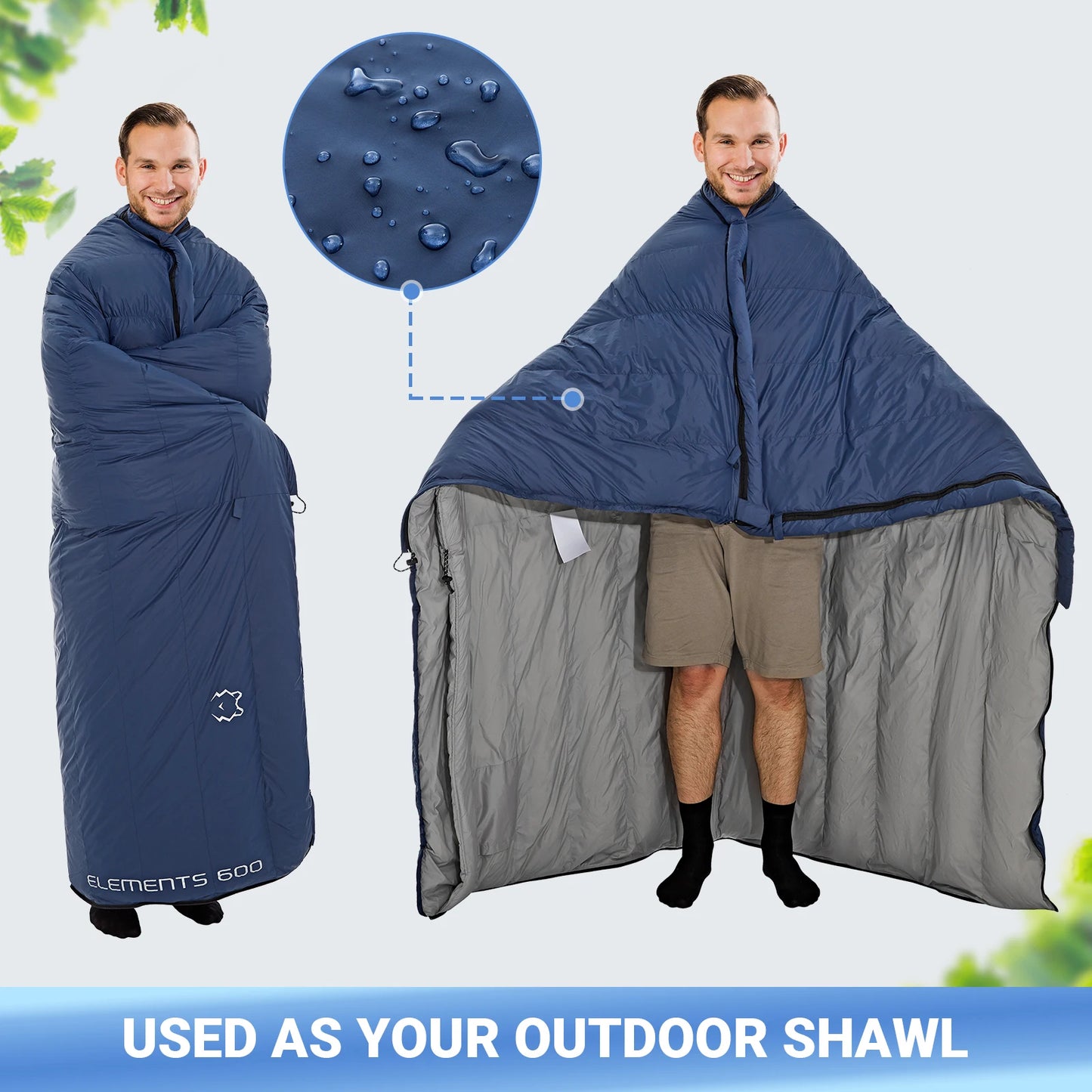 Single envelope hooded down sleeping bag, enlarged waterproof