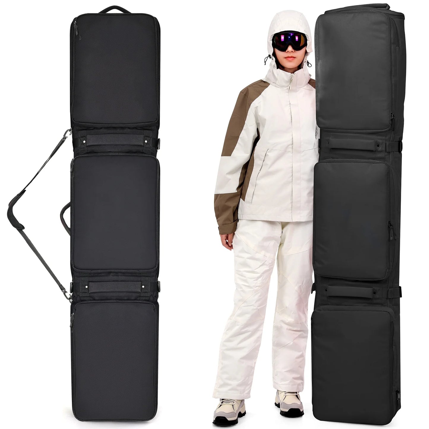 Pink/Black Skiing Bag with Rolling Wheel Padded Polyester