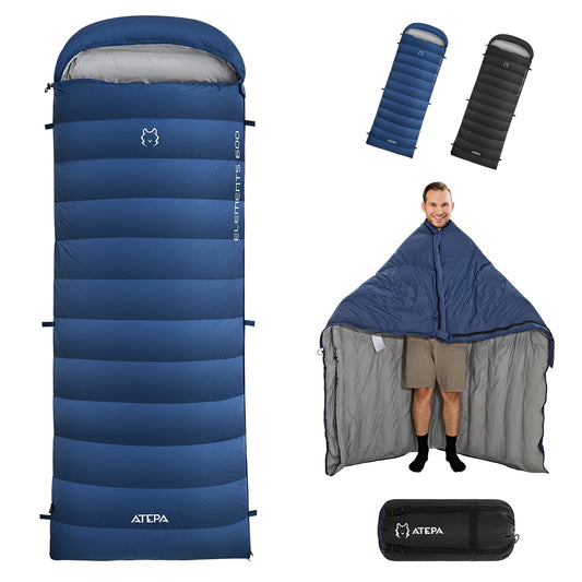 Single envelope hooded down sleeping bag, enlarged waterproof