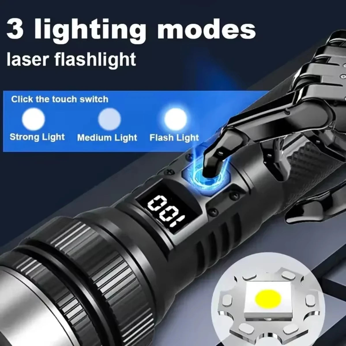 Powerful LED Flashlight With Zoom And Digital Display - Rechargeable Type-C