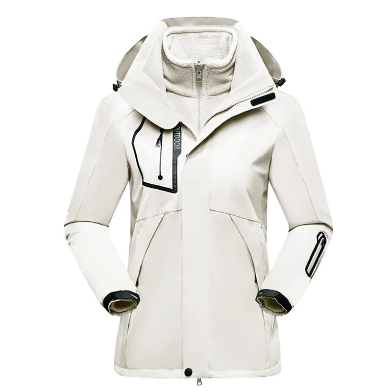 Women's 3 In 1 Thick Hiking Removable Fleece Waterproof Winter Windbreaker
