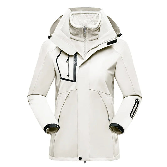 Women's 3 In 1 Thick Hiking Removable Fleece Waterproof Winter Windbreaker