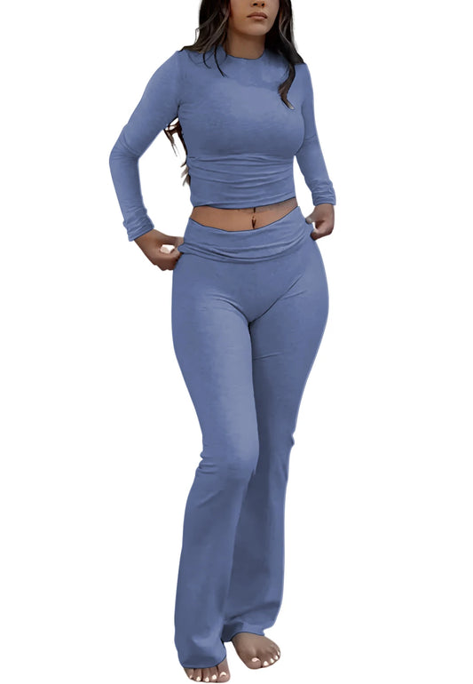 Women's Yoga Two-Piece Set Long-Sleeve Wide-Leg Activewear