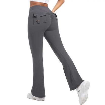 Women's Yoga Flare Trousers, High-Waisted Tummy-Control Wide-Leg