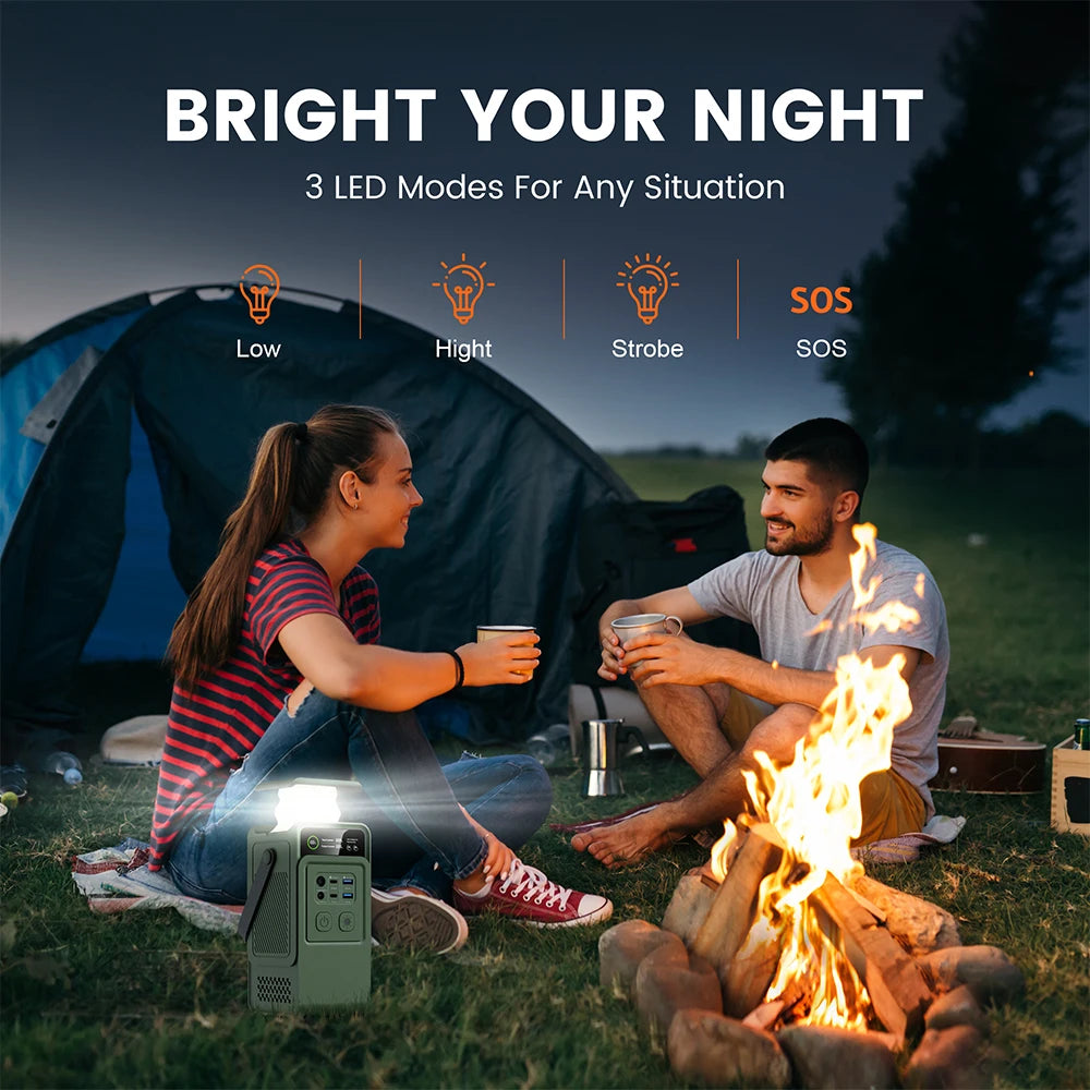 200W Power Bank 192Wh Lifepo4 Battery 60000mAh Solar Generator  Power Station LED Light