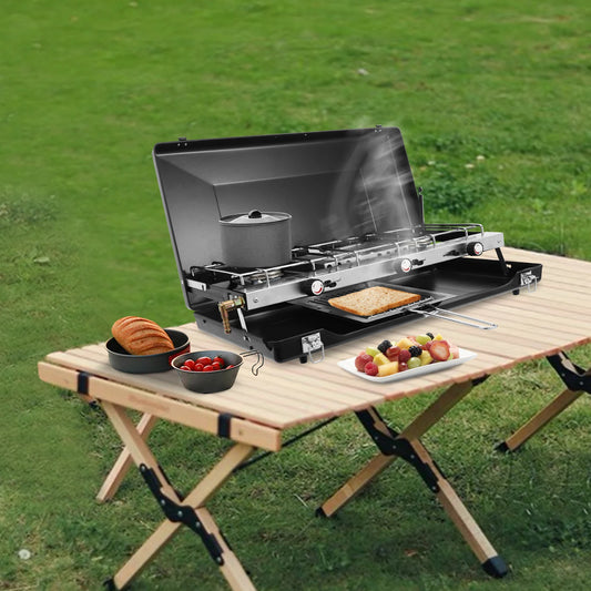 Portable Camping Propane Gas Stove Adjustable Windshield Folding for camping, barbecues, parties
