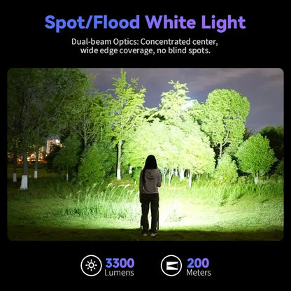 Rechargeable Dual Switch 3300LM 6500K Flashlight UV 365nm EDC Light 21700 USB C