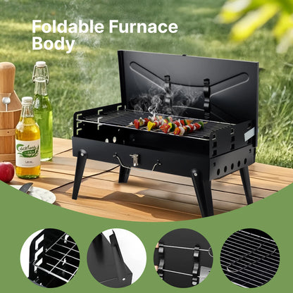 Portable Charcoal Grill, Foldable with Adjustable Heights, Durable & Compact, Easy to Clean